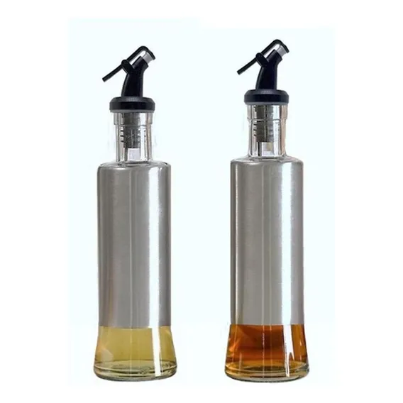 Kit Com 2 Porta Azeite Vinagre Vidro Inox Com Bico Dosador Foto 1