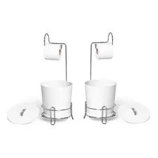 Kit Com 2 Suporte Papel Higiênico Com Lixeira Branca N304-42 Foto mini 1