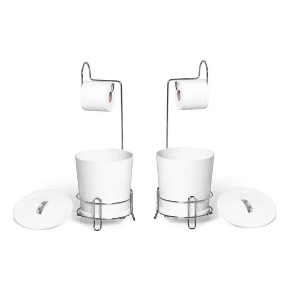 Kit Com 2 Suporte Papel Higiênico Com Lixeira Branca N304-42 Foto 1