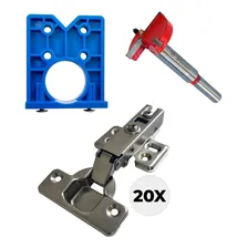 Kit Com 20 Dobradiças Gabarito Guia Caneco E Fresa 35mm Foto  mini 1