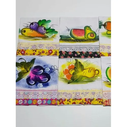 Kit Com 20 Panos De Prato Pintado A Mão Com Bico Inglês. Cor Branco Liso Foto 1