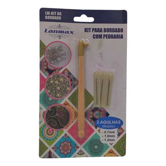 Kit Com 3 Agulhas Para Bordar Bordado Crochê Com Pedraria Foto 1