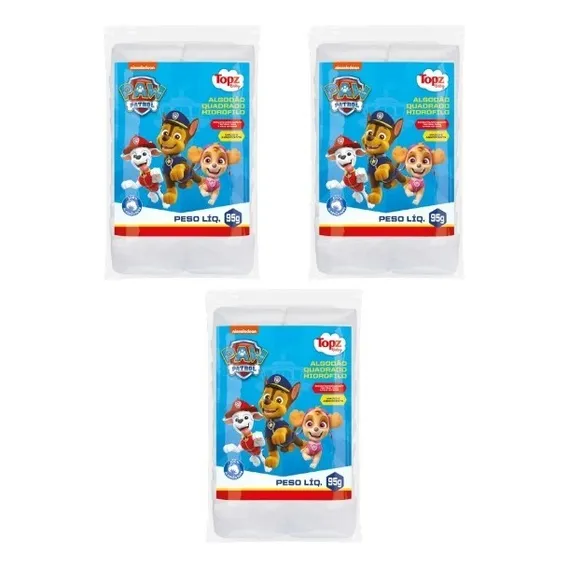 Kit Com 3 Algodão Quadrado 95g Patrulha Canina - Topz Baby Foto 1
