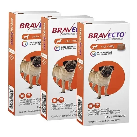 Kit Com 3 Antipulgas Bravecto Cães De 4,5 A 10 Kg - 250 Mg Foto 1