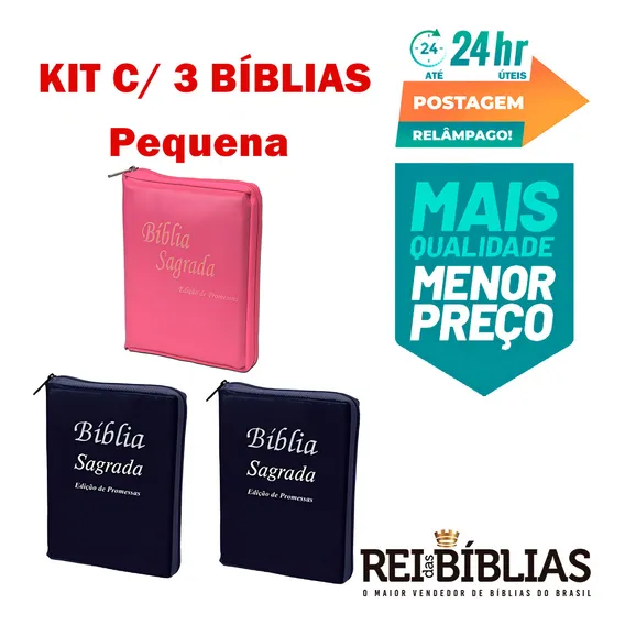 Kit Com 3 Biblias Sagradas Pequena Ziper Foto 1