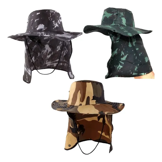 Kit Com 3 Chapéu Pescar Camuflado Com Proteção Ao Sol Cor 3 Cores Foto 1
