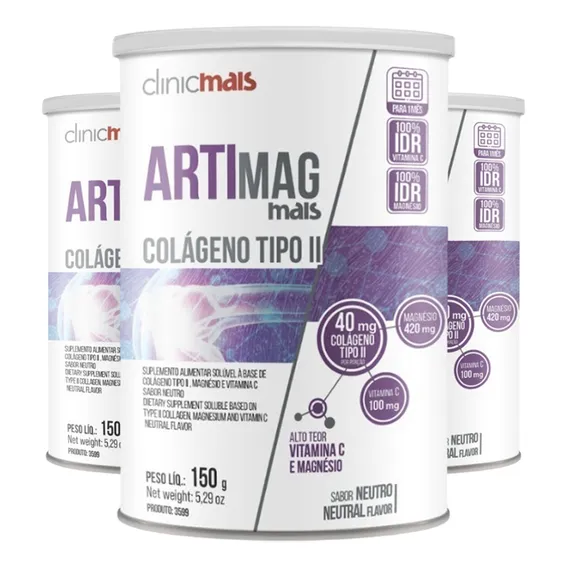 Kit com 3 colágeno tipo 2 ii em pó neutro 150g chá mais Clinicmais Foto 1