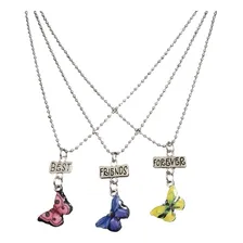 Kit Com 3 Colares Borboleta Melhores Amigas Best Friends Cor Azul Foto mini 1