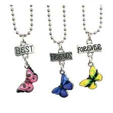 Kit Com 3 Colares Borboleta Melhores Amigas Best Friends Cor Azul Foto mini 2