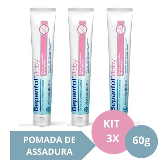 Kit Com 3 Cremes Pomada De Assadura 60gr Cada - Bepantol Foto 1