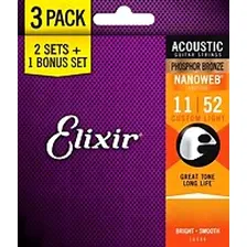 Kit Com 3 Encordoamentos Elixir 011 Phospor Bronzeviolão Aço Foto mini 2