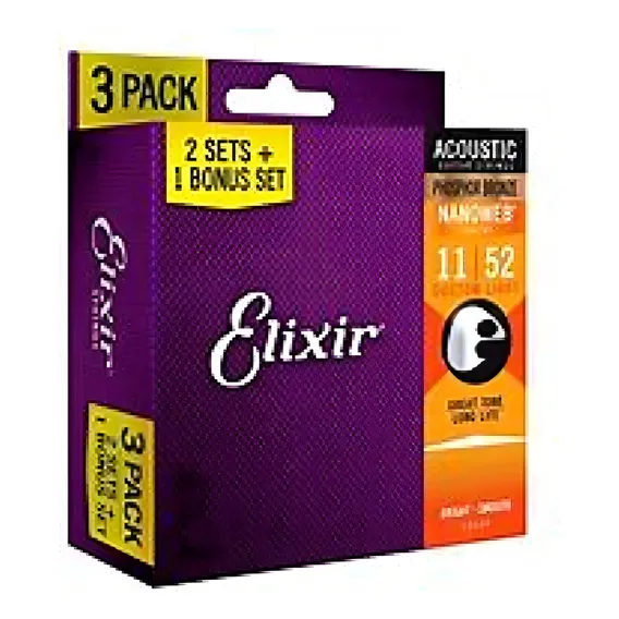 Kit Com 3 Encordoamentos Elixir 011 Phospor Bronzeviolão Aço Foto 1