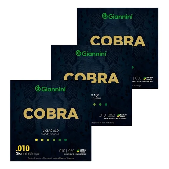 Kit Com 3 Jogos De Cordas Giannini Cobra Violão Aço 010 Foto 1