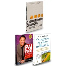 Kit com 3 livros Pai Rico Pai Pobre, Robert Kiyosaki + Os Segredos da Mente Milionária, T Harv Eker + O Homem Mais Rico da Babilônia, George Clason. Capa Mole. Edição em Português Foto  mini 1