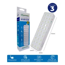 Kit Com 3 Luminária Luz De Emergência 30 Leds Segurimax Super Slim Cor Led Foto mini  2