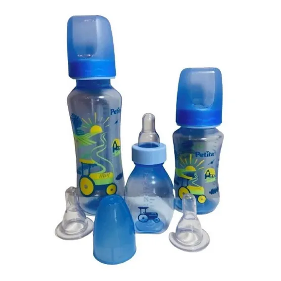 Kit Com 3 Mamadeiras Bebê Com Bicos De Silicone Azul Foto 1