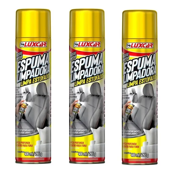 Kit Com 3 Spray Espuma Limpa Estofado Tecido Couro Luxcar Foto 1