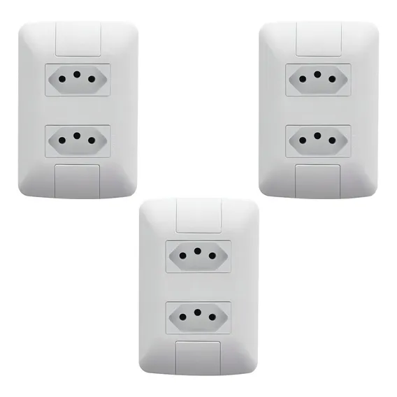 Kit com 3 Tomadas Duplas 10A Horizontal Tramontina Aria Cor Branco Foto 1
