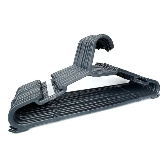 Kit Com 30 Cabides Adulto Kombate Preto Plástico Achatado Foto 1