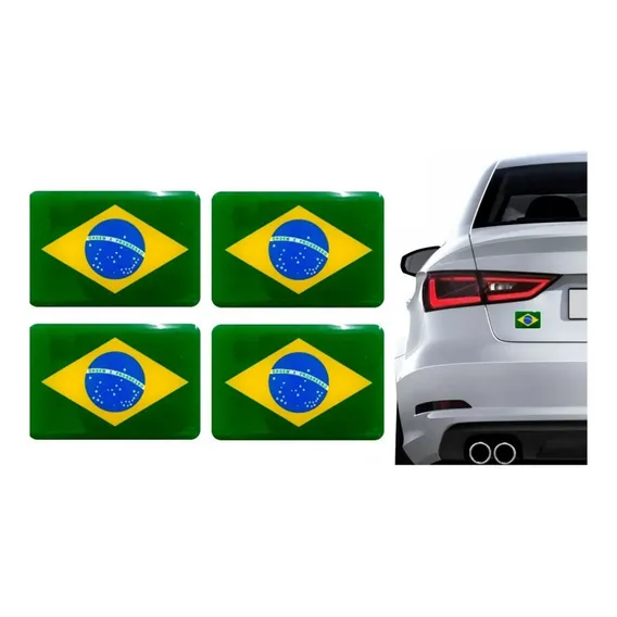 Kit Com 4 Adesivos Bandeira Do Brasil Resinado 20730 Foto 1