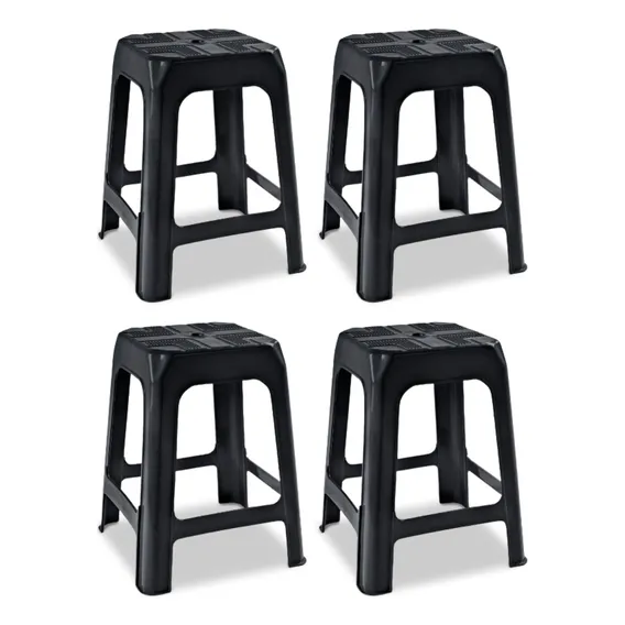 Kit Com 4 Banquetas Arcos Preta Plástico Banco Banquinho Foto 1