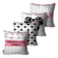 Kit Com 4 Capas De Almofadas Decorativas Frase Rosa 45x45 Foto mini 1