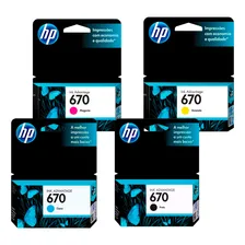 Kit Com 4 Cartuchos Hp 670 Preto Magenta Amarelo Ciano Foto mini 1