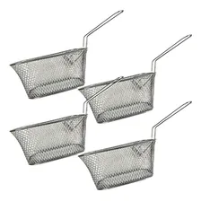 Kit Com 4 Mini Cestos De Inox Com Alça Para Servir Porções Batata Frita Frango Retangular Foto  mini 1