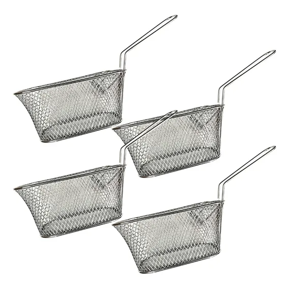 Kit Com 4 Mini Cestos De Inox Com Alça Para Servir Porções Batata Frita Frango Retangular Foto 1
