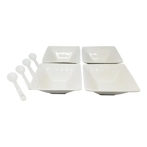 Kit Com 4 Molheira Porcelana Louça Branca C/ Colher Foto 1