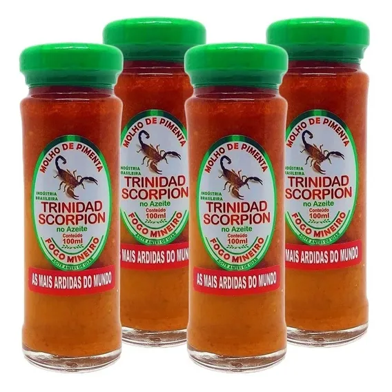 Kit Com 4 Pimenta Trinidad Scorpion No Azeite 100ml Legítima Foto 1