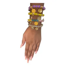 Kit Com 4 Pulseiras Ciganas Cristal E Silicone Foto mini 1