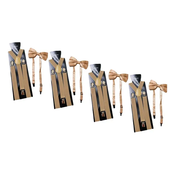 Kit Com 4 Suspens贸rios E Gravata Borboleta Adulto Bege Desenho Do Tecido Liso Foto 1