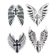 Kit Com 4 Tatuagens Temporárias Cruz Asas Nuca Removível Cor Preto Foto  mini 1