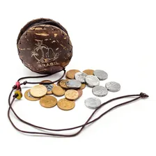 Kit Com 5 Bolsinha Porta Moedas Carteira Em Coco Redondo 9cm Cor Marrom-escuro Foto  mini 1