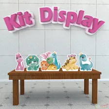 Kit Com 5 Displays Totens De Mesa Dinossauro Baby Rosa Foto mini 1