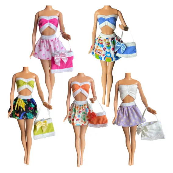 Kit Com 5 Looks (roupinhas + Bolsinhas) Para Boneca Foto 1