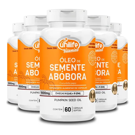 Kit Com 5 Óleo De Semente De Abóbora Unilife 60 Cápsulas Sabor Sem Sabor Foto 1