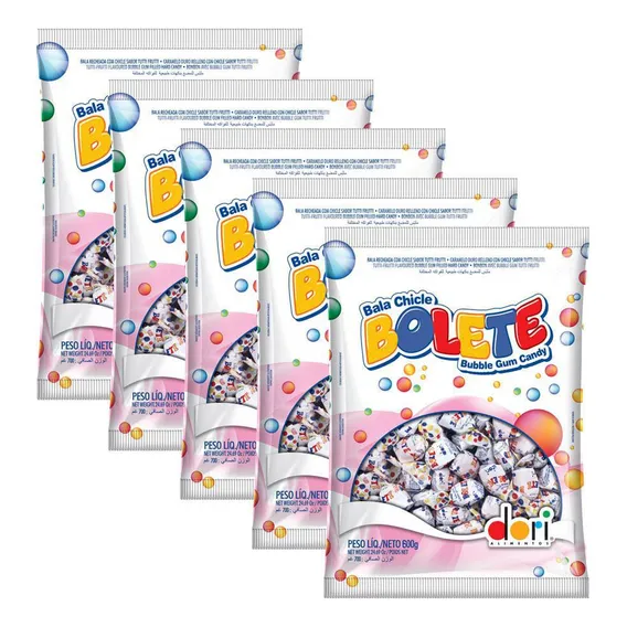 Kit Com 5 Pacotes Bala Chiclete Bolete 600g - Dori Foto 1