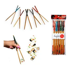 Kit Com 5 Pares De Hashi De Bambu Decorado P/ Sushi Sashimi Foto mini  2