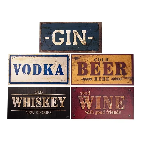 Kit Com 5 Placas Hdf Decorativas Parede Industrial Bebidas Foto 1