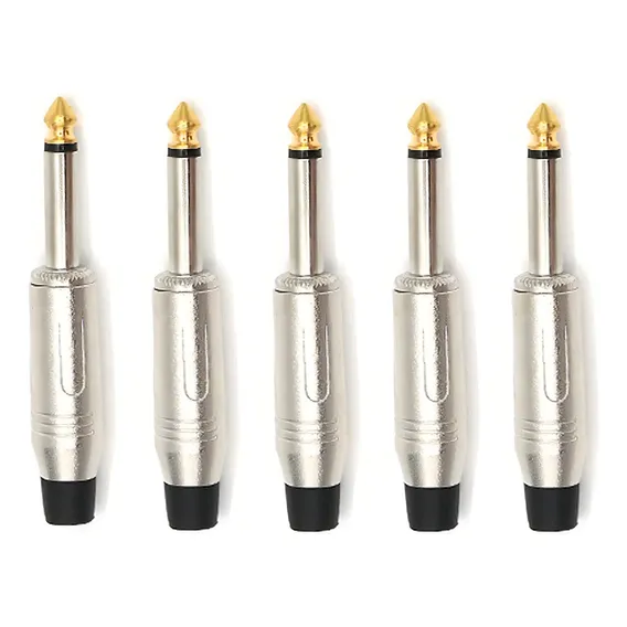 Kit Com 5 Plug P10 Mono Rabicho Ponta Dourada Qualidade Foto 1