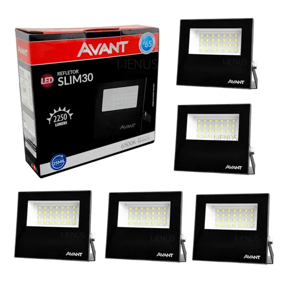 Kit Com 5 Refletor 30w Led Branco-frio Automático Carcaça Preto Foto 1