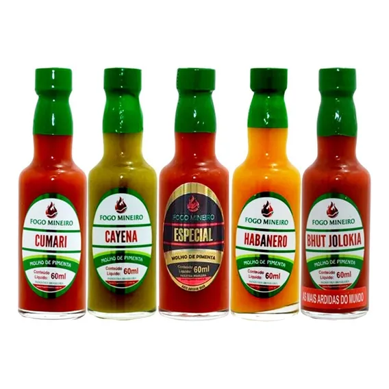 Kit Com 5 Unid Molhos De Pimenta De 60ml - Fogo Mineiro Foto 1