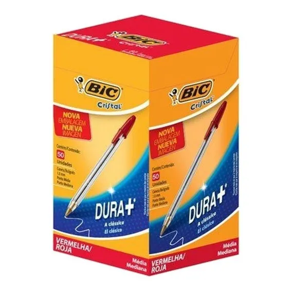 Kit Com 50 Canetas Esferograficas 1.0 Cristal Vermelha Bic Foto 1