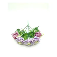 Kit Com 5x Rosas Artificiais Com Folha Buque Com 5 Flores Cor Roxo Foto mini 1