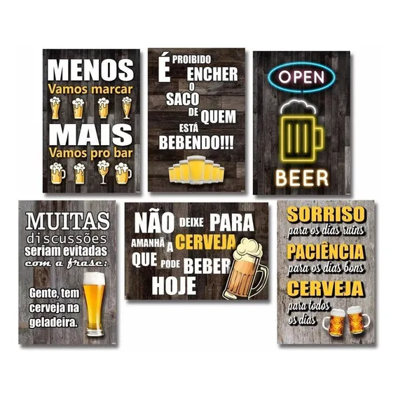 Kit Com 6 Placas Decorativas Em Mdf - Frases Boteco Bebidas Foto 1