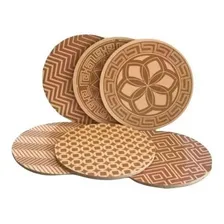 Kit Com 6 Porta Copos Em Mdf Jogo Americano, Descanso Cor Bege Foto mini 2