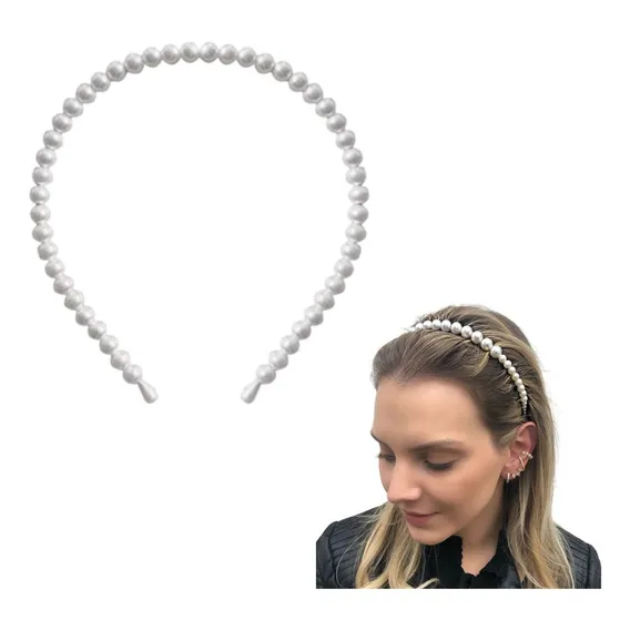 Kit Com 6 Tiaras Com PĂ©rola TendĂȘncia Arco Cabelo Moda Cor Branco Foto 1