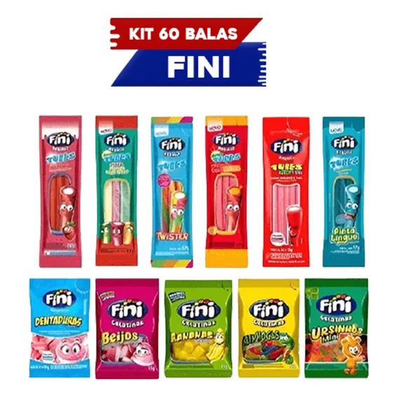 Kit Com 60 Pacotes Bala Fini Sabores Variados Foto 1